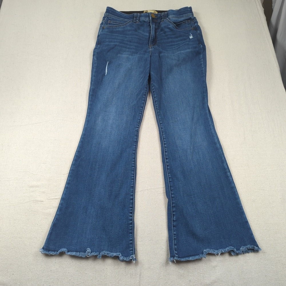 Democracy Jeans Womens 12 Blue Ab Technology Boot Cut Stretch Casual Distressed